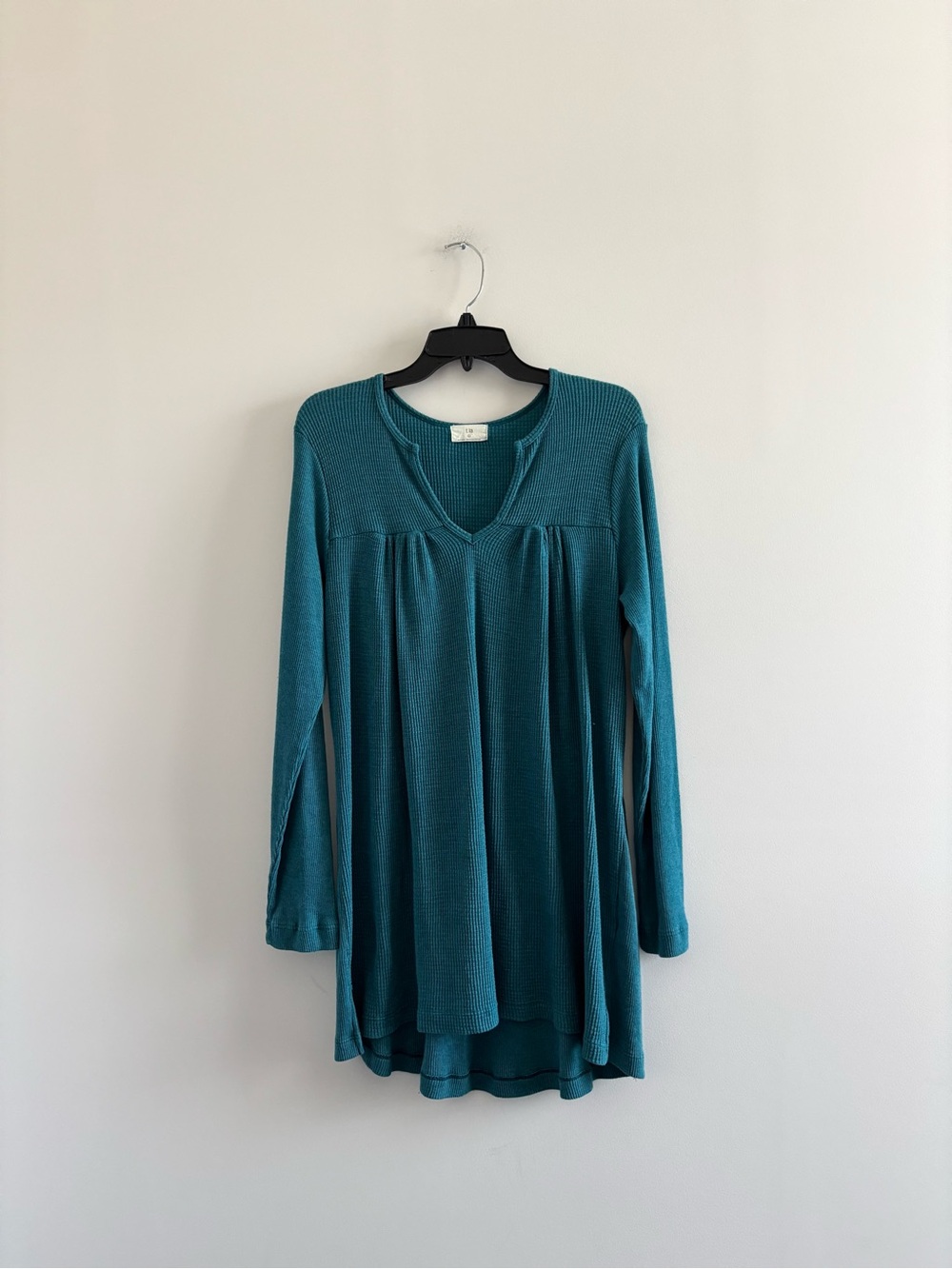T.La Anthropologie Tunic Top Teal Waffle Knit Long Sleeve Women L Boho Fairy